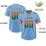 Custom Powder Blue Orange and Kelly Green Sides Gradient Fashion Personalized Team Football Jersey