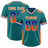 Custom Aqua Royal and Orange Sides Gradient Fashion Personalized Team Football Jersey