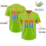 Custom Neon Green Orange and Powder Blue Sides Gradient Fashion Personalized Team Football Jersey