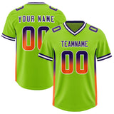 Custom Neon Green Purple and Orange Sides Gradient Fashion Personalized Team Football Jersey