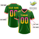 Custom Kelly Green Pink and Gold Sides Gradient Fashion Personalized Team Football Jersey