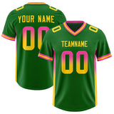 Custom Kelly Green Pink and Gold Sides Gradient Fashion Personalized Team Football Jersey