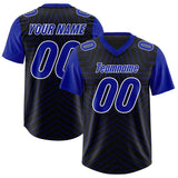 Custom Black Royal Personalized Star Pattern Raglan Sleeves Authentic Football Jersey