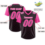 Custom Black Pink Personalized Star Pattern Raglan Sleeves Authentic Football Jersey