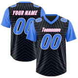 Custom Black Powder Blue Personalized Star Pattern Raglan Sleeves Authentic Football Jersey
