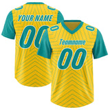 Custom Gold Aqua Personalized Star Pattern Raglan Sleeves Authentic Football Jersey