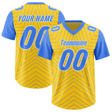 Custom Gold Powder Blue Personalized Star Pattern Raglan Sleeves Authentic Football Jersey