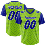 Custom Neon Green Royal Personalized Star Pattern Raglan Sleeves Authentic Football Jersey
