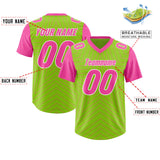 Custom Neon Green Pink Personalized Star Pattern Raglan Sleeves Authentic Football Jersey
