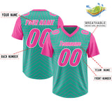 Custom Bright Green Pink Personalized Star Pattern Raglan Sleeves Authentic Football Jersey