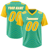 Custom Bright Green Gold Personalized Star Pattern Raglan Sleeves Authentic Football Jersey