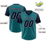 Custom Aqua Navy Personalized Star Pattern Raglan Sleeves Authentic Football Jersey