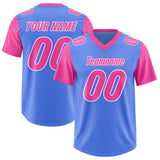 Custom Powder Blue Pink Personalized Star Pattern Raglan Sleeves Authentic Football Jersey