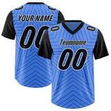 Custom Powder Blue Black Personalized Star Pattern Raglan Sleeves Authentic Football Jersey