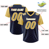 Custom Navy Old Gold Personalized Star Pattern Raglan Sleeves Authentic Football Jersey