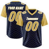 Custom Navy Old Gold Personalized Star Pattern Raglan Sleeves Authentic Football Jersey