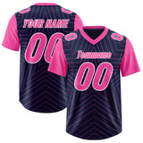 Custom Navy Pink Personalized Star Pattern Raglan Sleeves Authentic Football Jersey