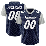 Custom Navy Gray Personalized Star Pattern Raglan Sleeves Authentic Football Jersey