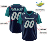 Custom Navy Aqua Personalized Star Pattern Raglan Sleeves Authentic Football Jersey