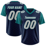 Custom Navy Aqua Personalized Star Pattern Raglan Sleeves Authentic Football Jersey