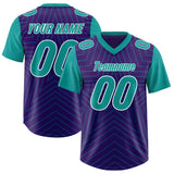 Custom Purple Aqua Personalized Star Pattern Raglan Sleeves Authentic Football Jersey