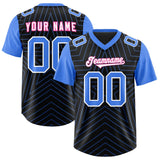 Custom Black Powder Blue Personalized Star Pattern Raglan Sleeves Authentic Football Jersey