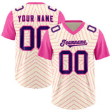 Custom Cream Pink Personalized Star Pattern Raglan Sleeves Authentic Football Jersey