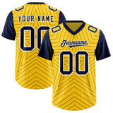 Custom Gold Navy Personalized Star Pattern Raglan Sleeves Authentic Football Jersey