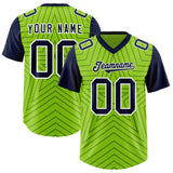 Custom Neon Green Navy Personalized Star Pattern Raglan Sleeves Authentic Football Jersey