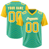 Custom Bright Green Gold Personalized Star Pattern Raglan Sleeves Authentic Football Jersey