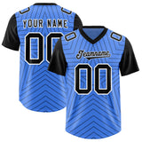 Custom Powder Blue Black Personalized Star Pattern Raglan Sleeves Authentic Football Jersey