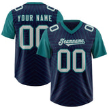 Custom Navy Aqua Personalized Star Pattern Raglan Sleeves Authentic Football Jersey