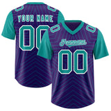 Custom Purple Aqua Personalized Star Pattern Raglan Sleeves Authentic Football Jersey
