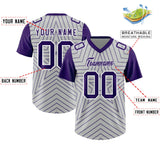 Custom Gray Purple Personalized Star Pattern Raglan Sleeves Authentic Football Jersey