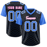 Custom Black Powder Blue Personalized Star Pattern Raglan Sleeves Authentic Football Jersey
