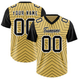 Custom Old Gold Black Personalized Star Pattern Raglan Sleeves Authentic Football Jersey