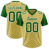 Custom Old Gold Kelly Green Personalized Star Pattern Raglan Sleeves Authentic Football Jersey