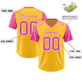 Custom Gold Pink Personalized Star Pattern Raglan Sleeves Authentic Football Jersey