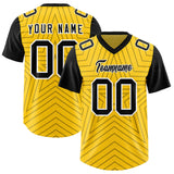 Custom Gold Black Personalized Star Pattern Raglan Sleeves Authentic Football Jersey