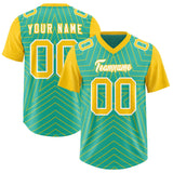 Custom Bright Green Gold Personalized Star Pattern Raglan Sleeves Authentic Football Jersey