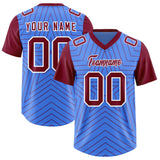 Custom Powder Blue Cardinal Personalized Star Pattern Raglan Sleeves Authentic Football Jersey