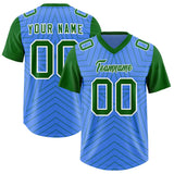 Custom Powder Blue Kelly Green Personalized Star Pattern Raglan Sleeves Authentic Football Jersey