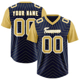 Custom Navy Old Gold Personalized Star Pattern Raglan Sleeves Authentic Football Jersey