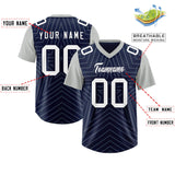 Custom Navy Gray Personalized Star Pattern Raglan Sleeves Authentic Football Jersey