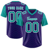 Custom Purple Aqua Personalized Star Pattern Raglan Sleeves Authentic Football Jersey