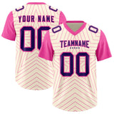 Custom Cream Pink Personalized Star Pattern Raglan Sleeves Authentic Football Jersey