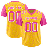 Custom Gold Pink Personalized Star Pattern Raglan Sleeves Authentic Football Jersey