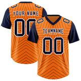 Custom Orange Navy Personalized Star Pattern Raglan Sleeves Authentic Football Jersey
