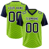 Custom Neon Green Navy Personalized Star Pattern Raglan Sleeves Authentic Football Jersey