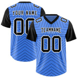 Custom Powder Blue Black Personalized Star Pattern Raglan Sleeves Authentic Football Jersey